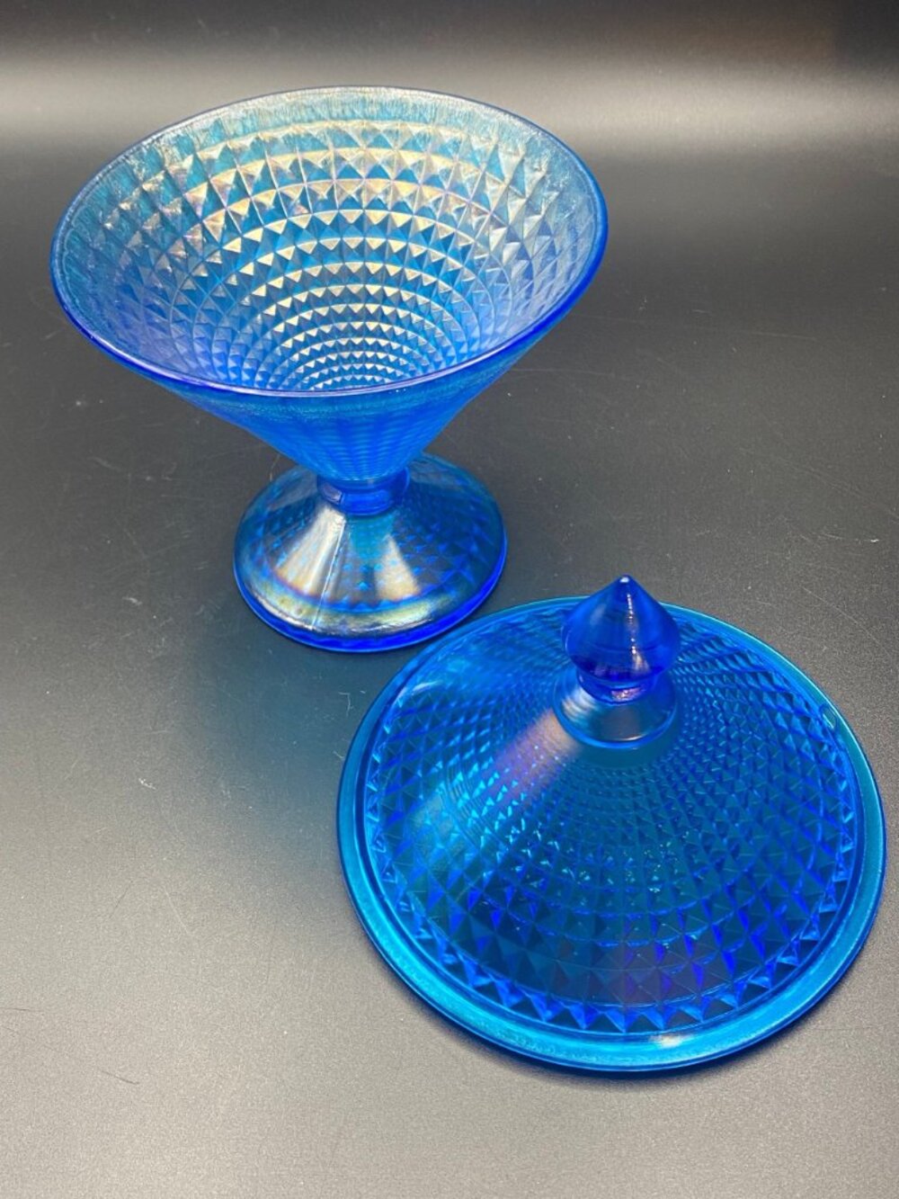 Blue Diamond Point Lidded Compote - Picture 3 of 7